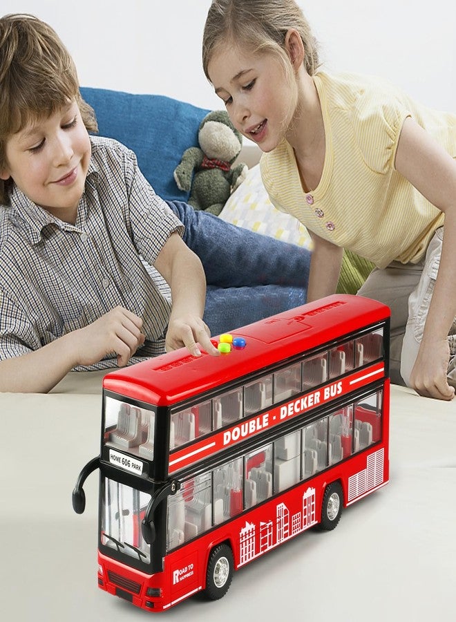 Cdymkf 11"(28cm) Double Decker Bus Toy with Lights & Sounds, Scale(1:16) Friction Powered Bus Toy for Kids with Indoor Ceiling Lights and 4 Different Sounds - Gift for Kids Ages 3+ (Red) - Image 5